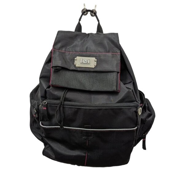 Vintage 1990s Y2K Black LEI Drawstring Backpack Knapsack School Bag - Picture 1 of 7
